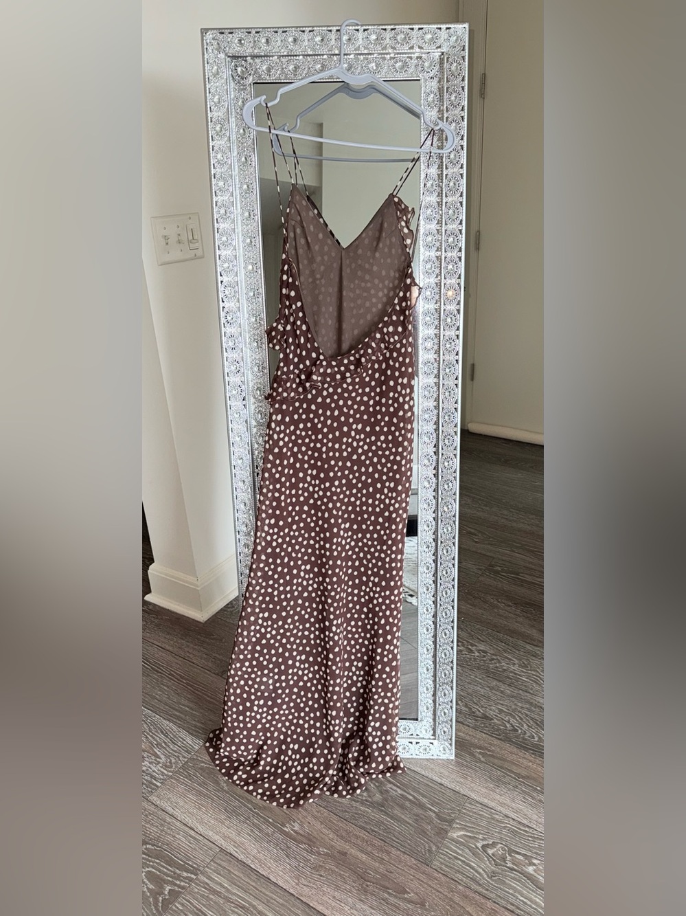 Zara Brown Maxi Slip Dress with Cream Polka Dots - Picture 5 of 8